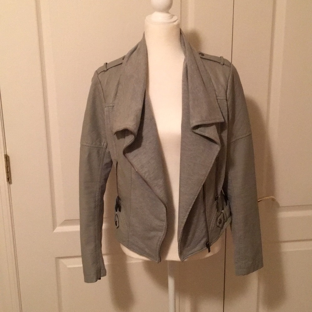 Blanc Noir Faux Leather Mixed Media Draped Jacket